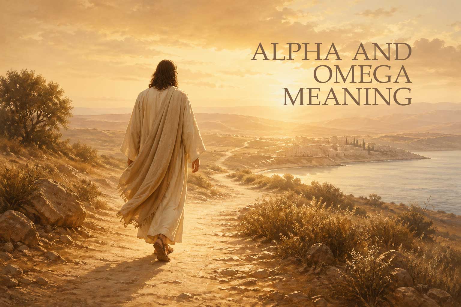 Gold Alpha and Omega letters carved on a wooden church pulpit symbolizing Christ as beginning and end