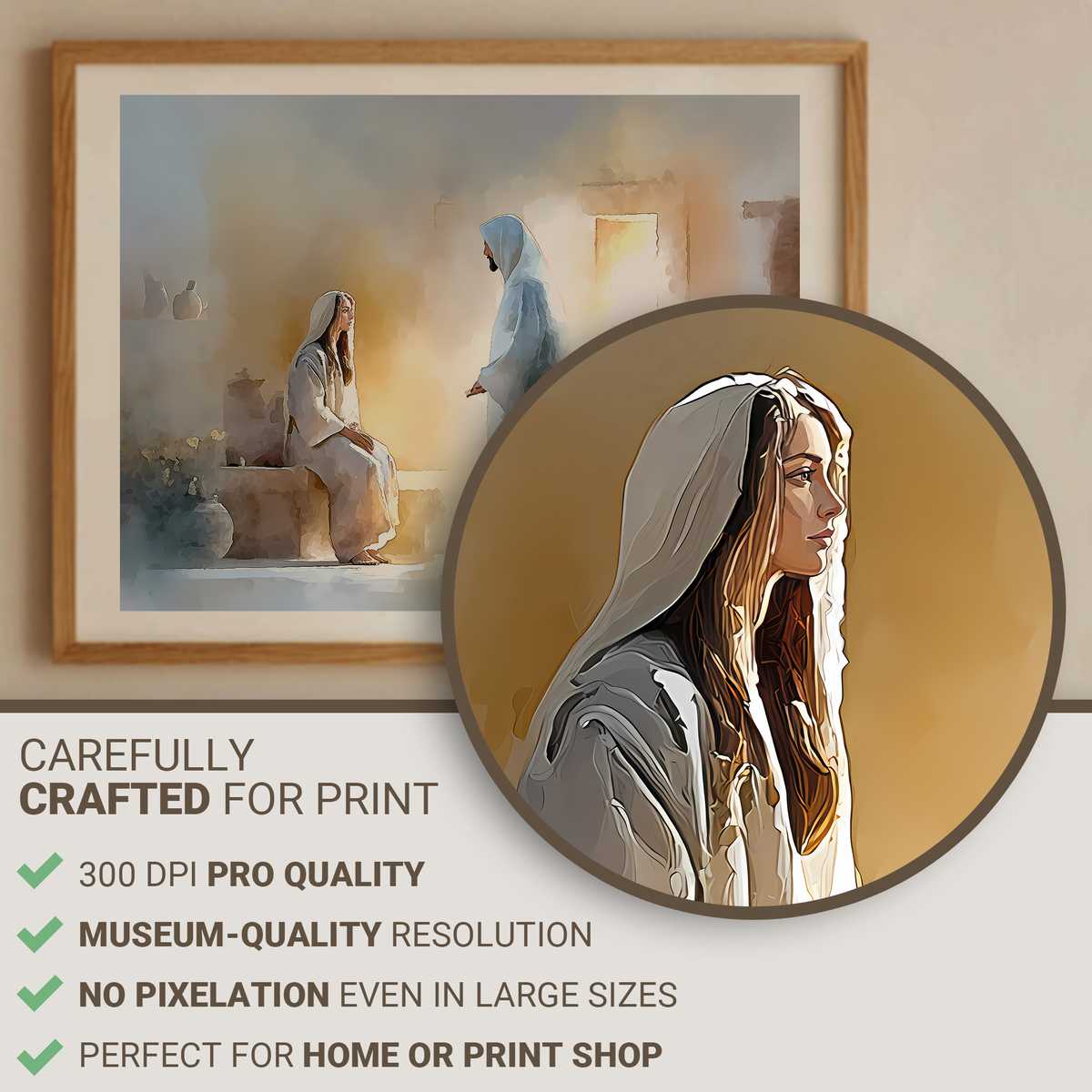 Early catacomb painting depicting the Annunciation with the Virgin and a stylized angel in muted earth pigments
