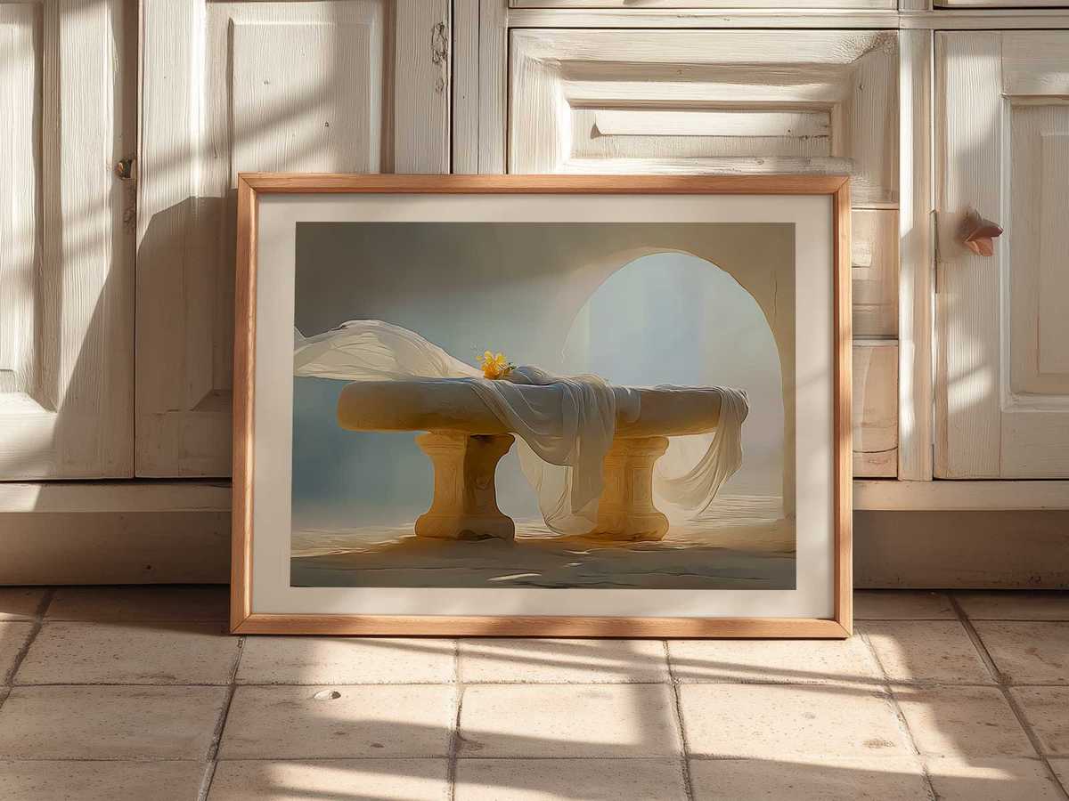 Baroque Resurrection canvas using dramatic chiaroscuro to show Christ emerging into light while onlookers remain in shadow