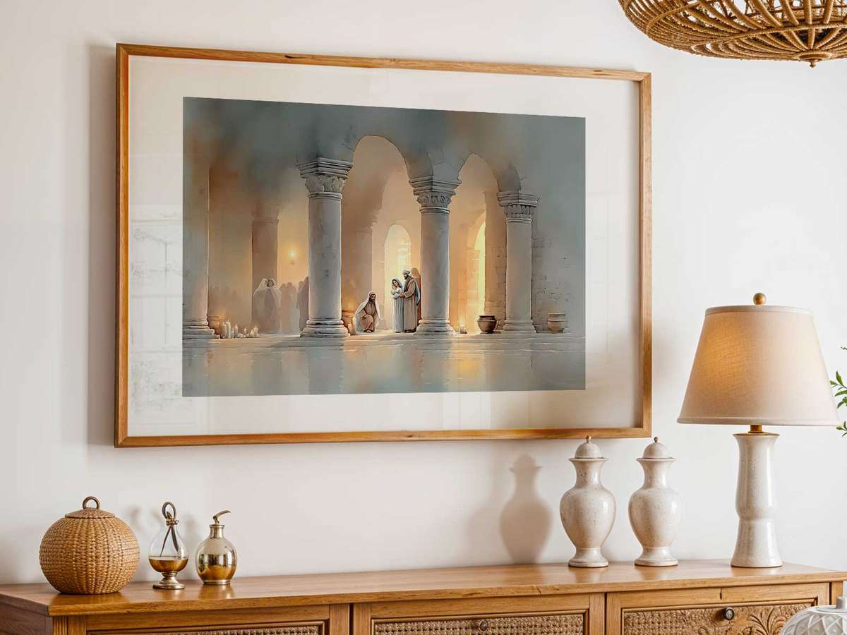 Refined wall art of Christ Child in the Temple created for prayer room decor