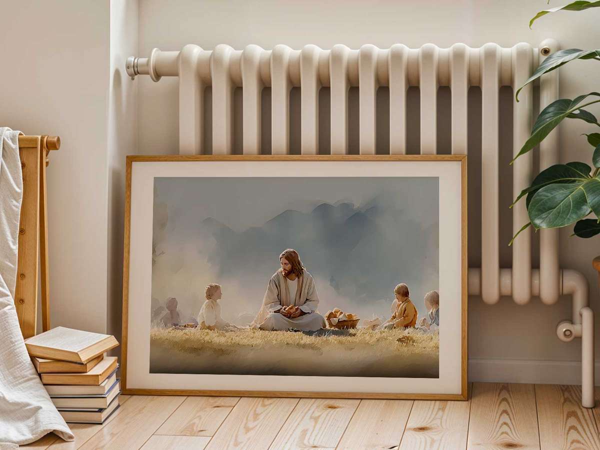 Gallery-style Christian artwork with expressive details for bedroom decor