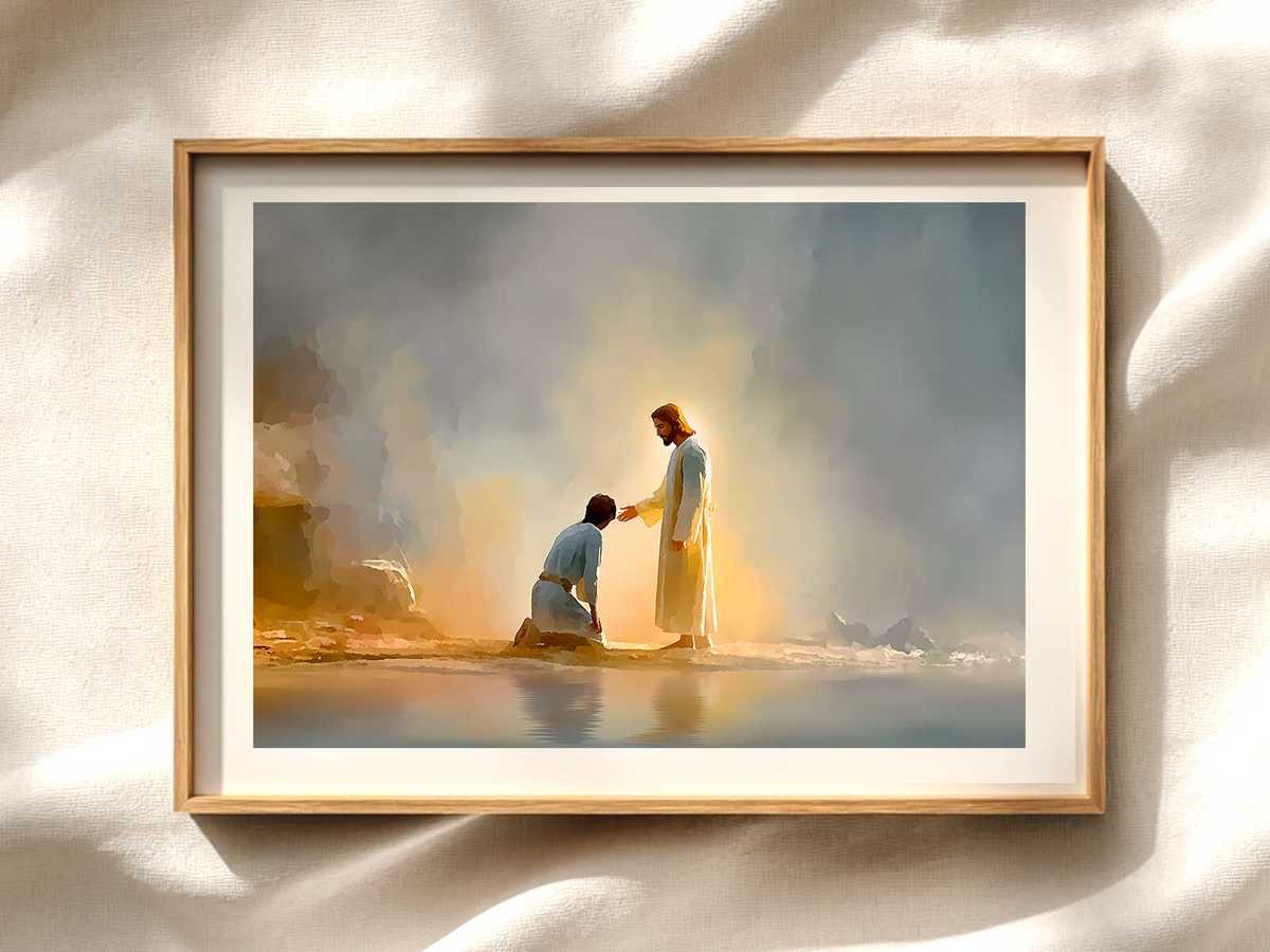 Christ Deliverance Silhouette Christian wall art displayed as a peaceful framed print