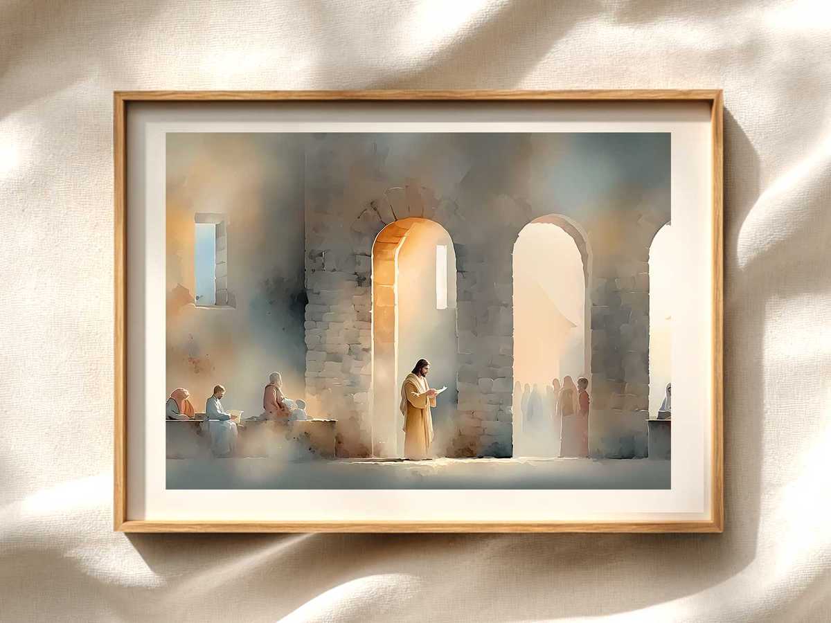 Nazareth Revelation Line Drawing for Prayer Corner Christian wall art displayed as a peaceful framed print