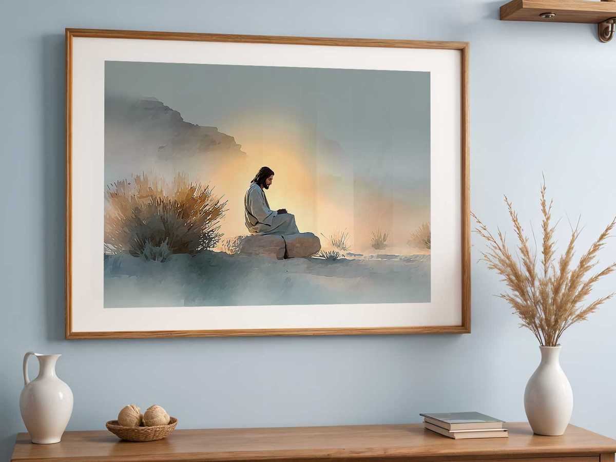 Gentle image of an outstretched hand reaching over a stylized wilderness scene to convey comfort and guidance