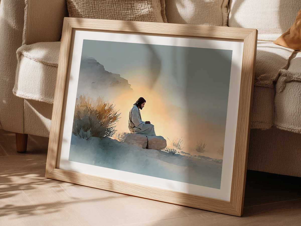 Artful contrast of shadow and light across a desert landscape, symbolizing spiritual testing and divine presence