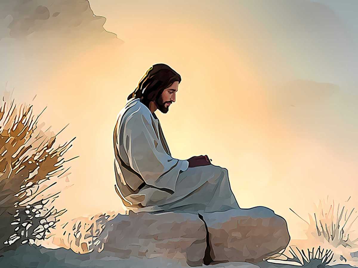 Sunlit desert path with a softly overlaid scripture verse about testing and faith
