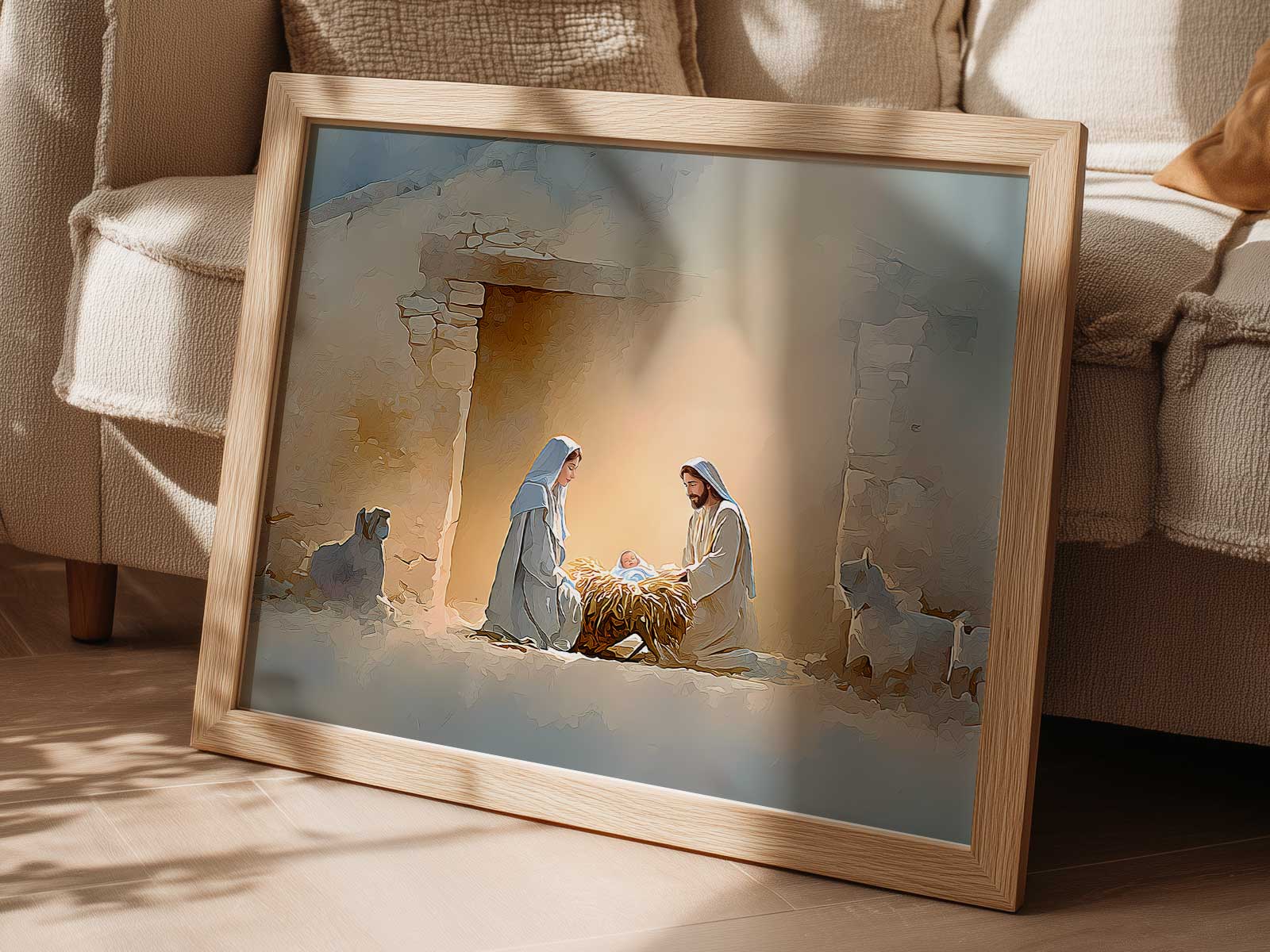 Encaustic panel icon portraying the birth of Jesus with expressive faces and preserved pigment, reflecting devotional…