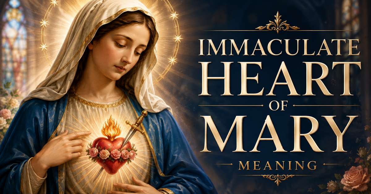 Traditional painted icon of the Immaculate Heart of Mary showing a radiant heart with a flame and roses