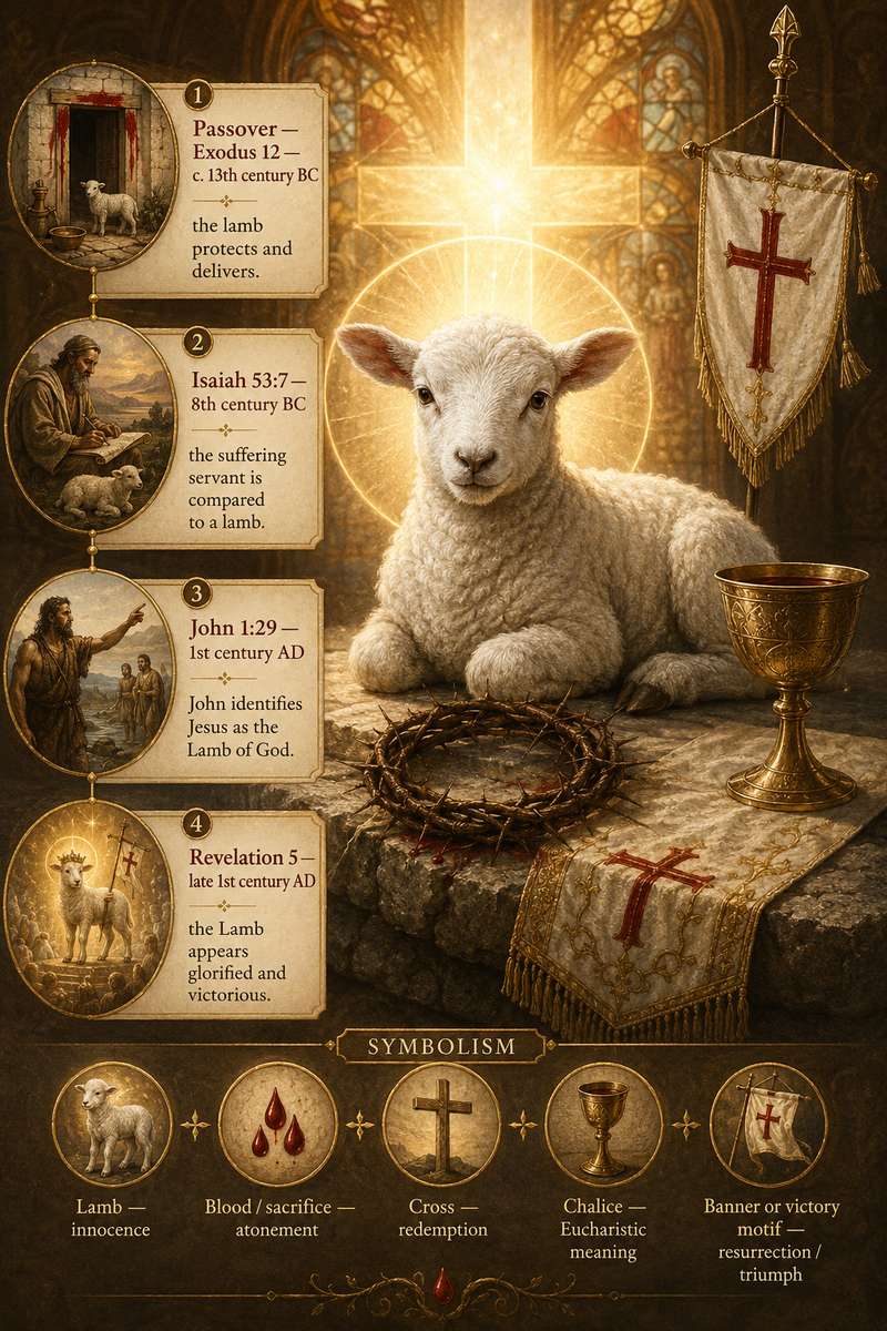 Icon of a lamb standing before a cross with a halo, symbolizing Christ's sacrificial role