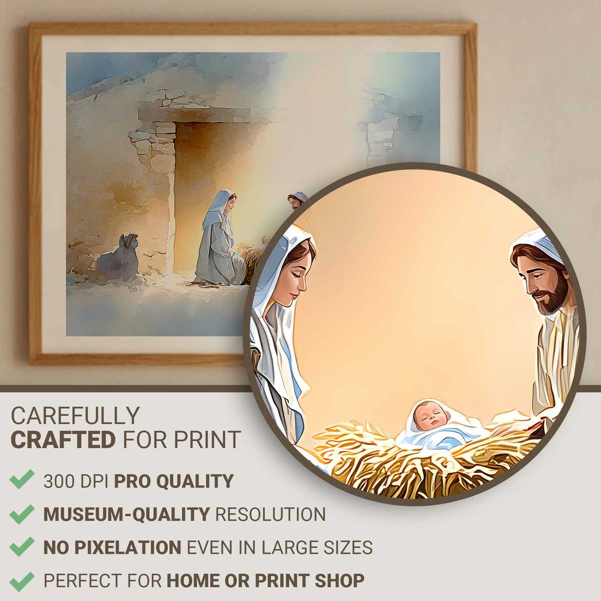 Worn early Christian fresco showing the Nativity scene with Mary, Joseph, and the newborn Christ in a simple cave setting