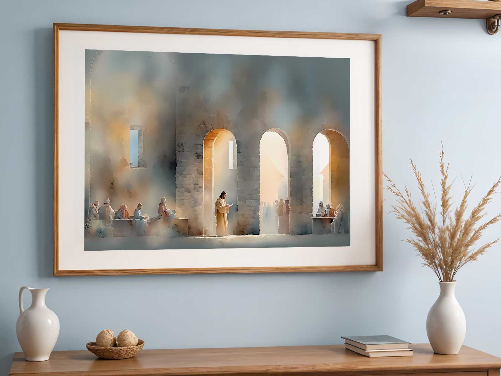 Small-scale altar image depicting the Nazareth revelation with minimal detail for use in a personal prayer corner