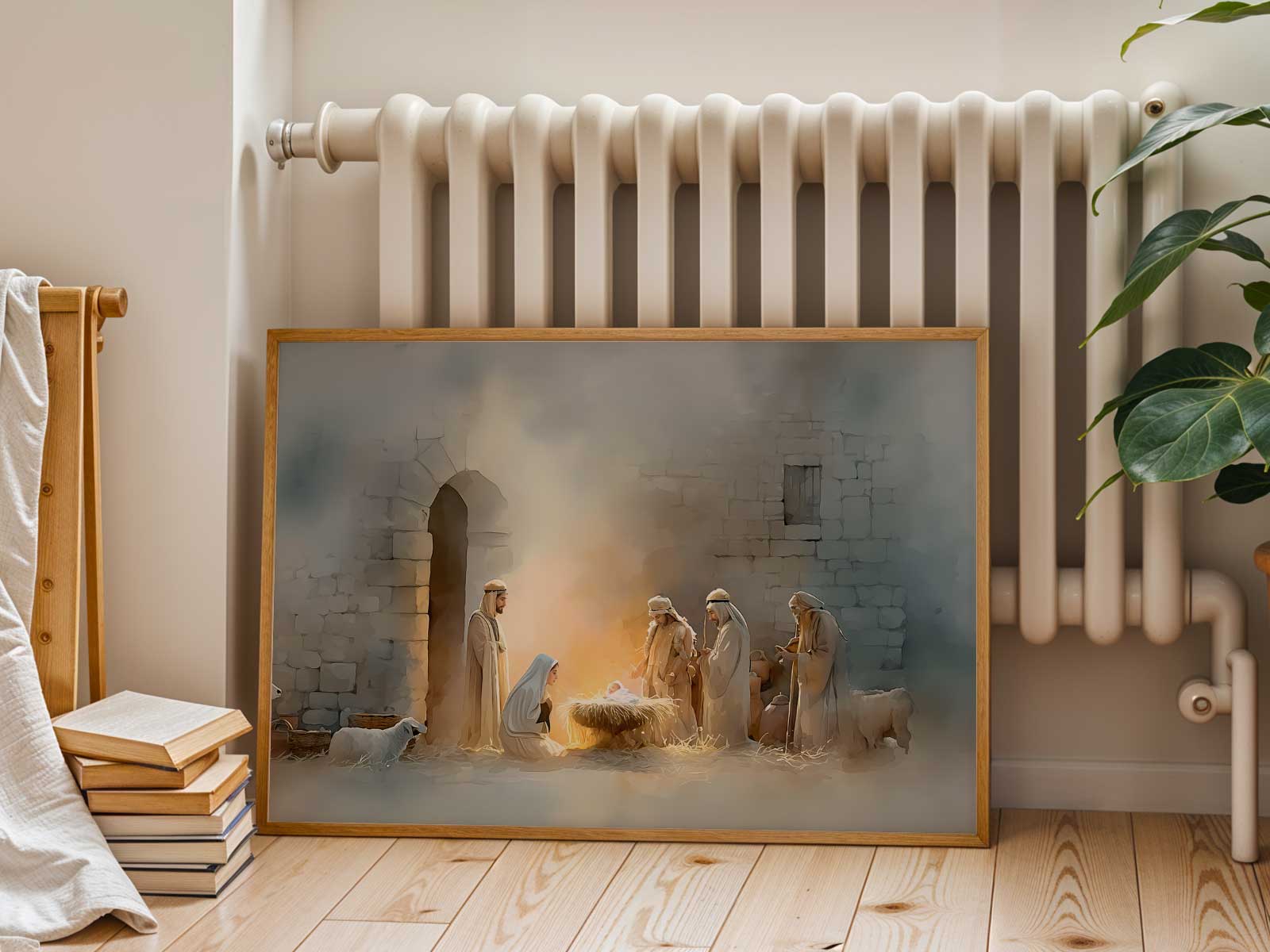 Textured canvas surface of the Magi adoration that invites quiet contemplation and a sense of spiritual continuity