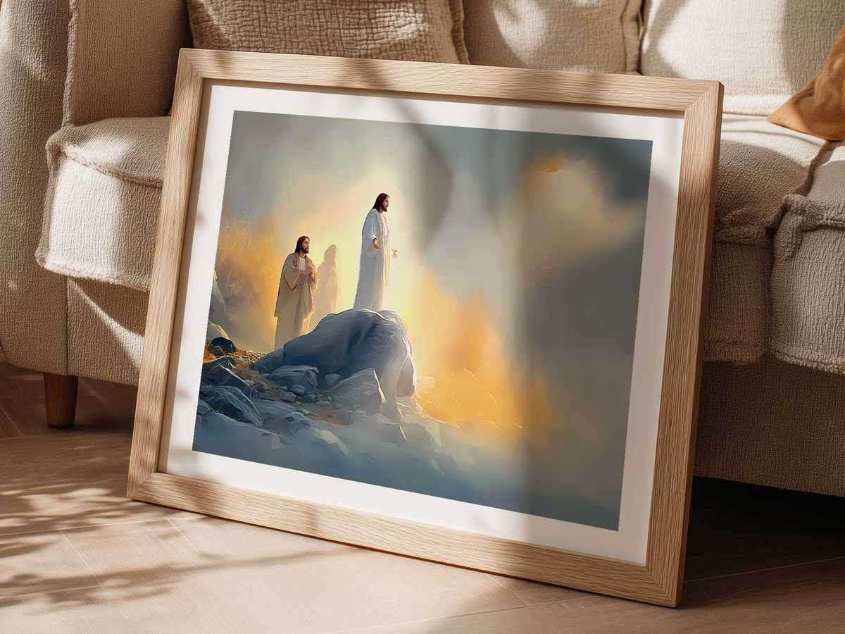 The three disciples reacting with wonder and reverence as Christ appears glorified
