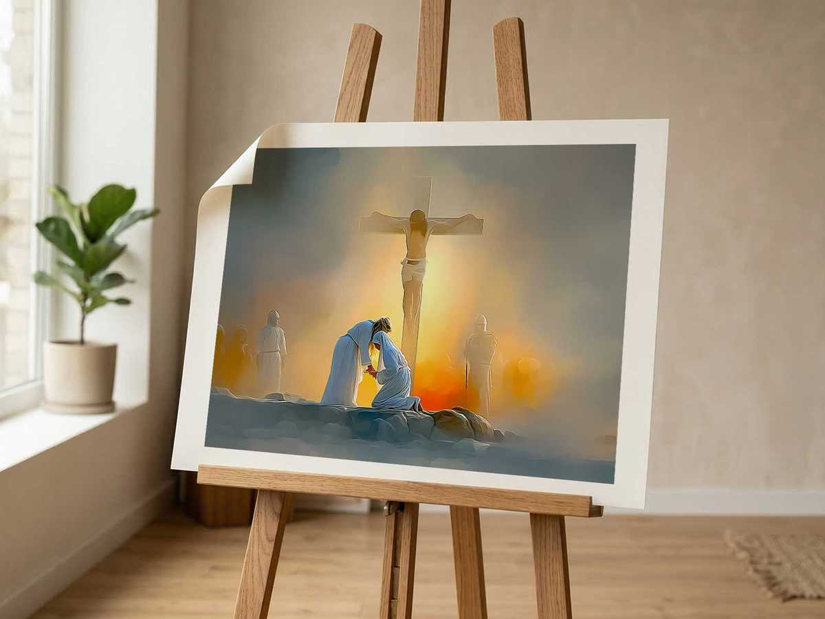 Christian poster featuring a concise faith quote in clear typography, integrated with botanical sketches and photographs on…