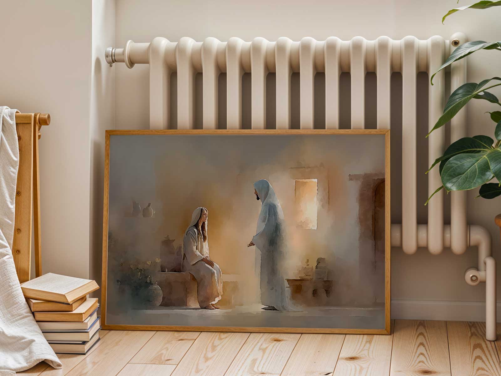 A woman tenderly anointing Jesus' feet in an intimate indoor setting, showing gratitude and forgiveness